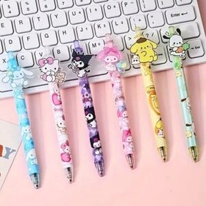 Set of 6, Hello Kitty & Friends Pens Sanrio Kuromi Melody Pom Cinnamoroll